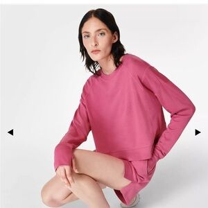 Sweaty Betty Sweatshirt Oversized Long Sleeve After Class Crop Hot Pink